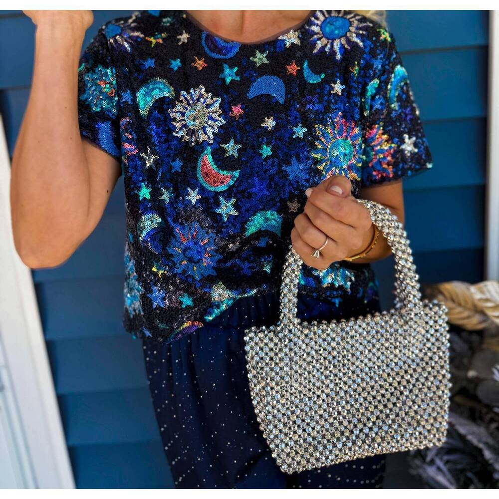 NEW SINCERELY OURS london cosmic sequins top in multi